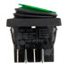 A black Avantco rocker switch with a green light.