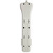 A light gray rectangular Tripp Lite surge protector with 7 outlets and 2 holes on one end.