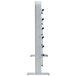 A grey metal horizontal rack with six roll holders on it.