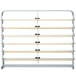 A gray metal Bulman paper cutter rack with wooden bars.