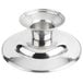 A silver stainless steel compote dish with a round base and bowl on top.