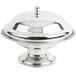 A stainless steel Town serving bowl with a lid on a table.