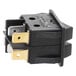 A black Avantco On / Off switch with gold and silver terminals.