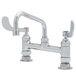 A T&S chrome deck-mounted pantry faucet with wrist handles.