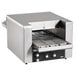A stainless steel Vollrath countertop conveyor oven with a door open.