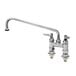 A T&S chrome deck-mounted pantry faucet with lever handles.