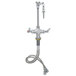A silver T&S deck mounted laboratory faucet with hoses.