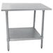 An Advance Tabco stainless steel work table with undershelf.