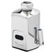 The silver base of a T&amp;S hands-free sensor faucet with a temperature mixing handle.