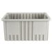 A gray plastic Metro tote box with a lid.