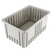 A grey rectangular plastic Metro tote box.