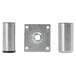 Two Regency stainless steel leg brackets and a metal cylinder.
