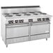 A stainless steel Garland commercial electric range with two standard ovens.