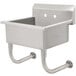 A stainless steel Advance Tabco hand sink with a wall mounted holder.