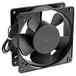 A black fan with black wires attached to it.