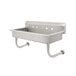 A stainless steel Advance Tabco multi-station hand sink with holes for 4 faucets.