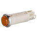 A white and silver light with an orange button.