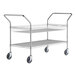 A Regency chrome steel wire shelf cart with wheels.