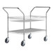 A Regency chrome metal utility cart with one shelf and one basket.