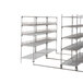 A Metro qwikTRAK Super Erecta chrome stationary end unit with three shelves.