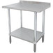 An Advance Tabco stainless steel work table with undershelf.