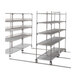 A MetroMax Q metal shelving unit with wheels.