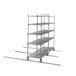 A stainless steel Metro qwikTRAK shelving unit with wheels and double shelves.