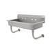 A stainless steel Advance Tabco multi-station hand sink with two holes in the back.