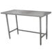 A stainless steel Advance Tabco work table with galvanized legs.