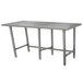 An Advance Tabco stainless steel work table with galvanized legs.