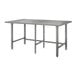 An Advance Tabco stainless steel work table with galvanized legs.