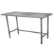 An Advance Tabco stainless steel work table with galvanized legs.