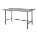 An Advance Tabco stainless steel work table with galvanized legs.