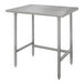A white rectangular Advance Tabco stainless steel work table with galvanized legs.