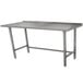 An Advance Tabco stainless steel work table with galvanized legs.