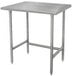 A rectangular Advance Tabco stainless steel work table with galvanized legs.