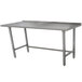 A stainless steel Advance Tabco work table with legs.
