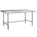 An Advance Tabco stainless steel work table with galvanized legs.