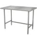 An Advance Tabco stainless steel work table with a top and legs.