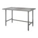 An Advance Tabco stainless steel work table with galvanized legs.