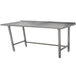 A stainless steel Advance Tabco work table with legs.