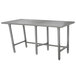 An Advance Tabco stainless steel work table with four legs.