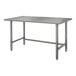 An Advance Tabco stainless steel work table with galvanized legs.