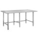 An Advance Tabco stainless steel work table with galvanized legs.