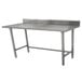 A stainless steel Advance Tabco work table with a 5" backsplash and galvanized legs.