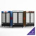 Three Avantco GDC-49-HC refrigerators with glass swing doors.