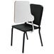 A black National Public Seating Melody stack chair with a left tablet desk arm.