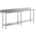 A Regency stainless steel work table with undershelf and backsplash.