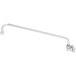 A T&S chrome wall mounted faucet with a long metal swing nozzle and a screw on the end.