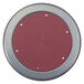 A gray circular metal lab stool swivel plate with holes in it.